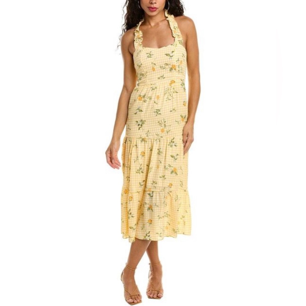 NWT Moonsea Yellow Gingham Midi Dress Size Small